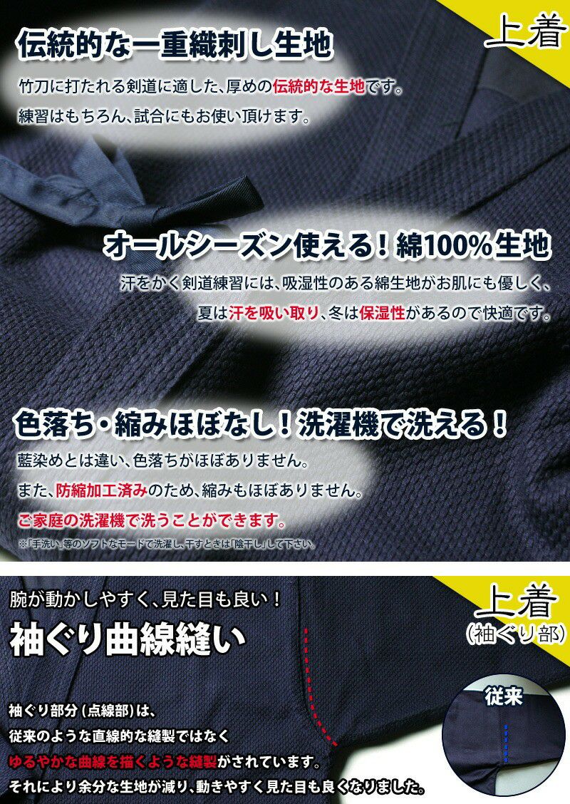 紺一重剣道着＋テトロン袴 セット｜綿100％ 稽古 試合用 定番｜剣道屋