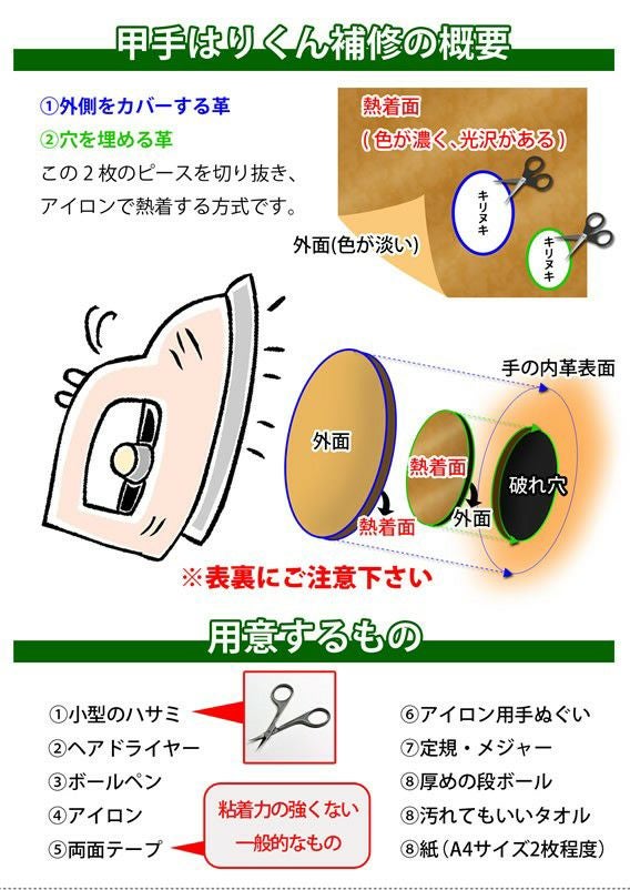 はり君 ○甲手はり君（手の内革アイロン完全補修キット） 【10cm×14.5cm