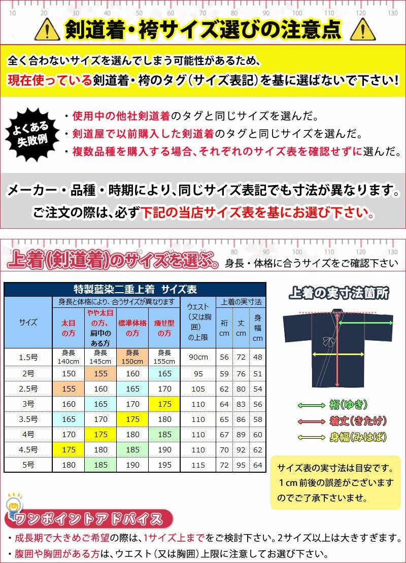 剣道屋] 正藍染 上下セット ○「特製正藍染二重・実戦型剣道着＋正藍染