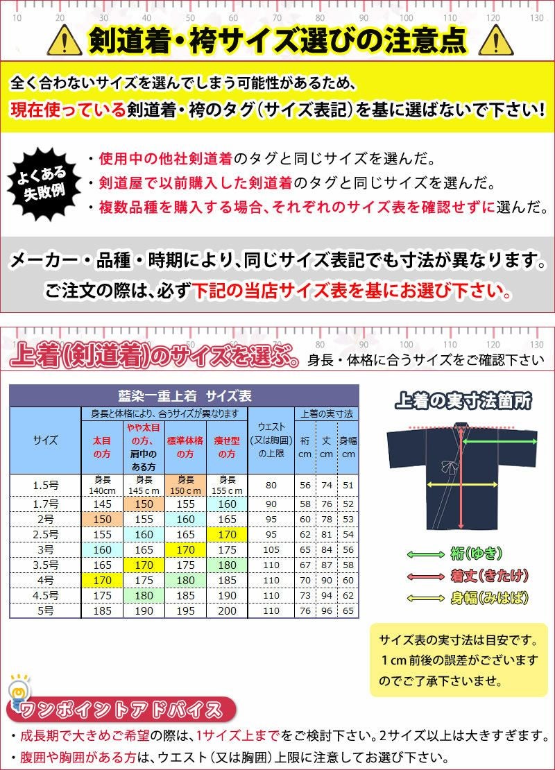 剣道屋] 正藍染 上下セット ○「正藍染一重剣道着＋正藍染11000番綿袴