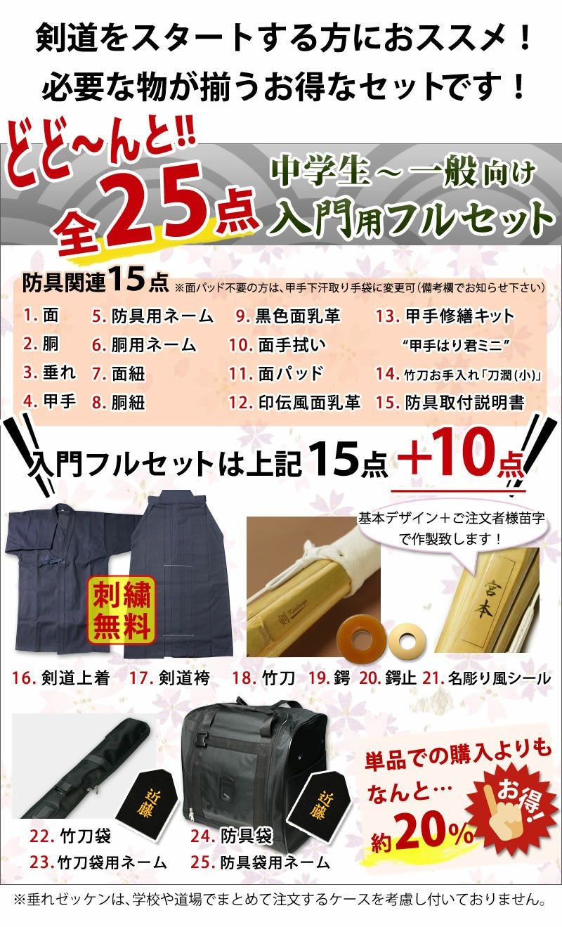 剣道　防具　一式　2022年5月購入　数回使用　高校生用 高校生向け】剣道スタートセット（全14点）5mmミシン刺し人工皮革